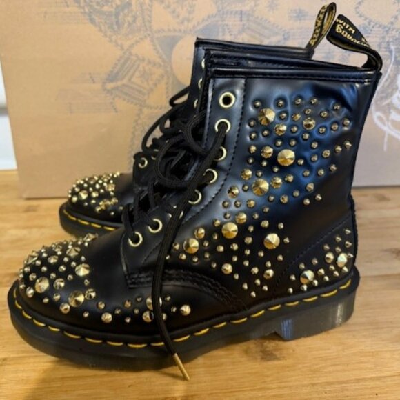 NWOT - Dr Martens 1460 Midas Smooth Leather Gold Studded Boots – RARE - Picture 12 of 16